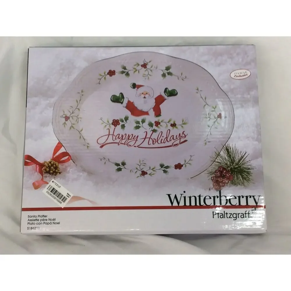 PFALTZGRAFF WINTERBERRY CERAMIC SANTA CLAUS SANTA PLATTER HAPPY HOLIDAYS